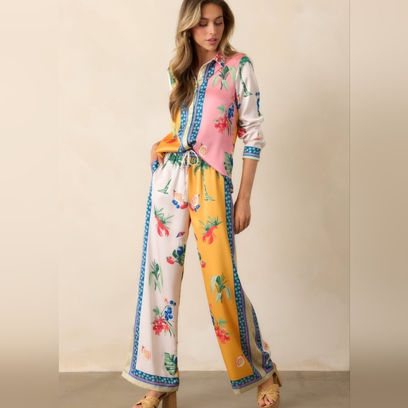 Skies Are Blue Pants - NWT 2PC Skies Are Blue Coordinating Border Print Long Sleeve Blouse/Jacket  (2X)